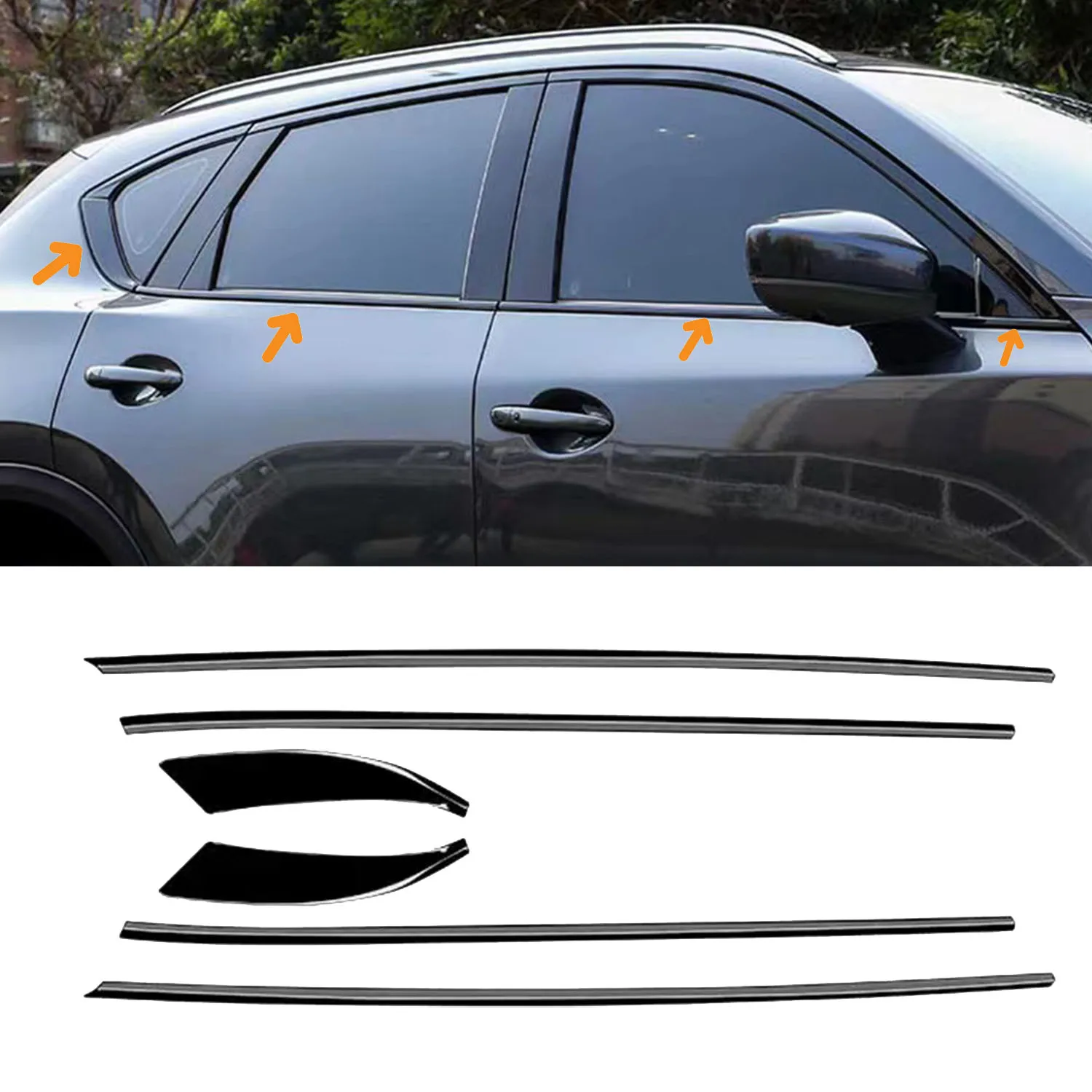 

For Mazda CX-5 CX5 2018-2025 Glossy Black Car Bottom Window Sill Molding Decorative Strip Cover Trim ABS Accessories 6pcs