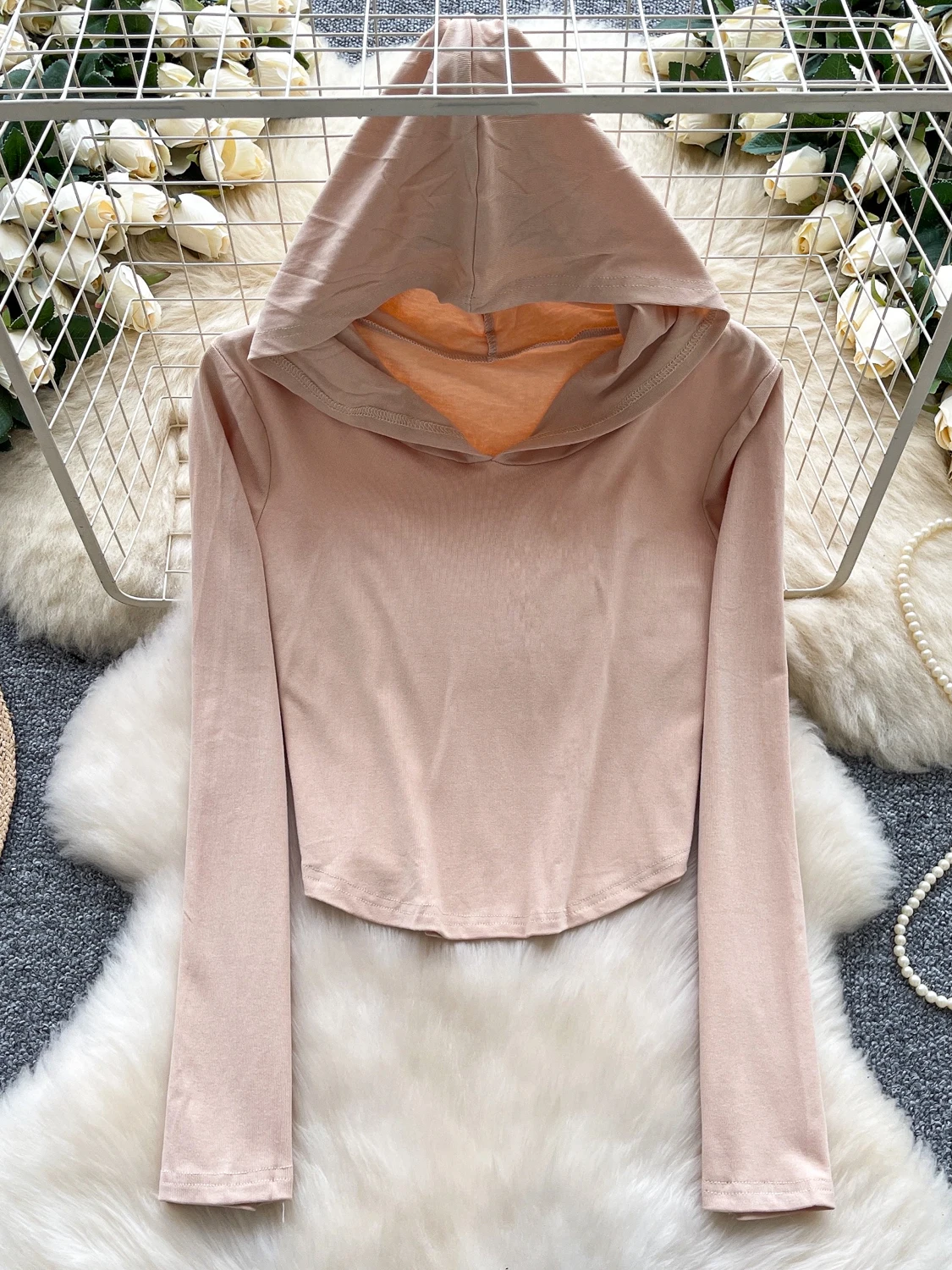 

Корейская повседневная женская футболка Sle Spor Long Sve ort с капюшоном, однотонный топ, пуловер V-Ne, летняя мода