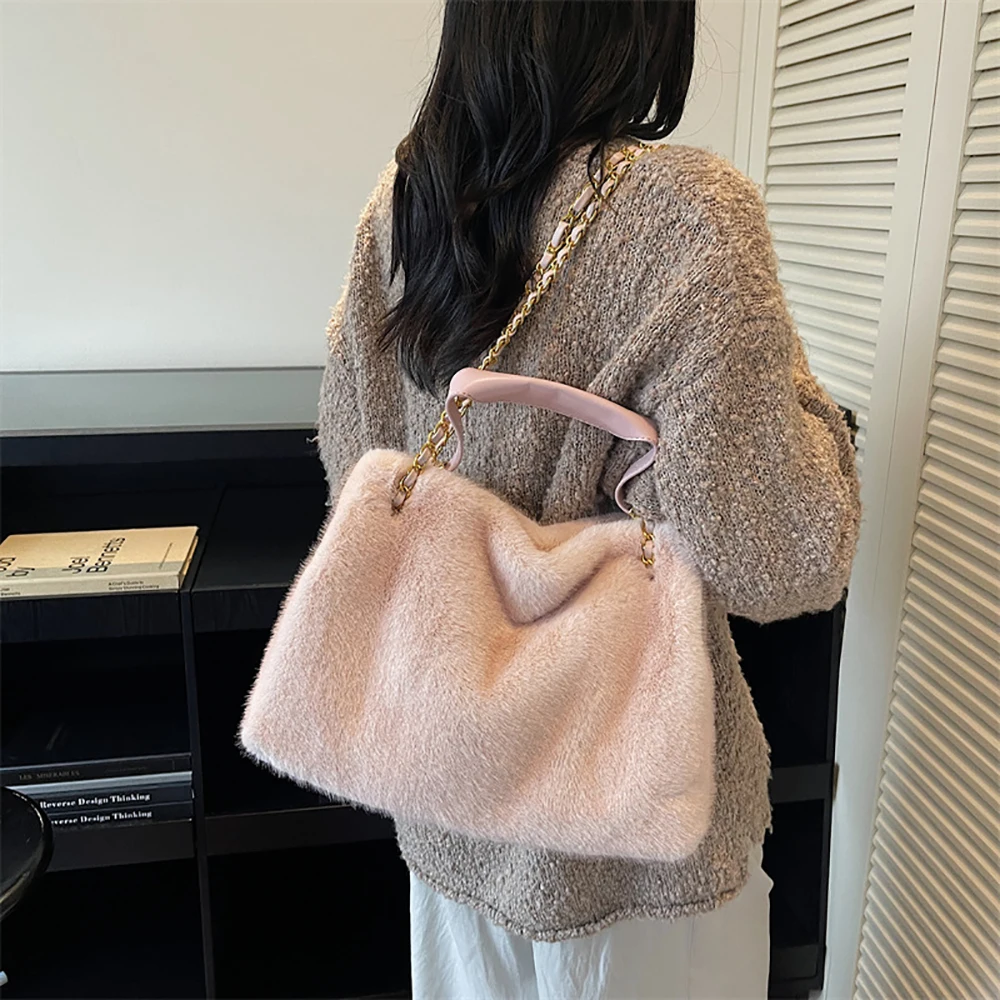 سلسلة الموضة حقيبة قطيفة المرأة الخريف الشتاء بلون لينة كل مباراة حقائب كتف واحدة التنقل اليومي التسوق مشبك حقائب اليد #3