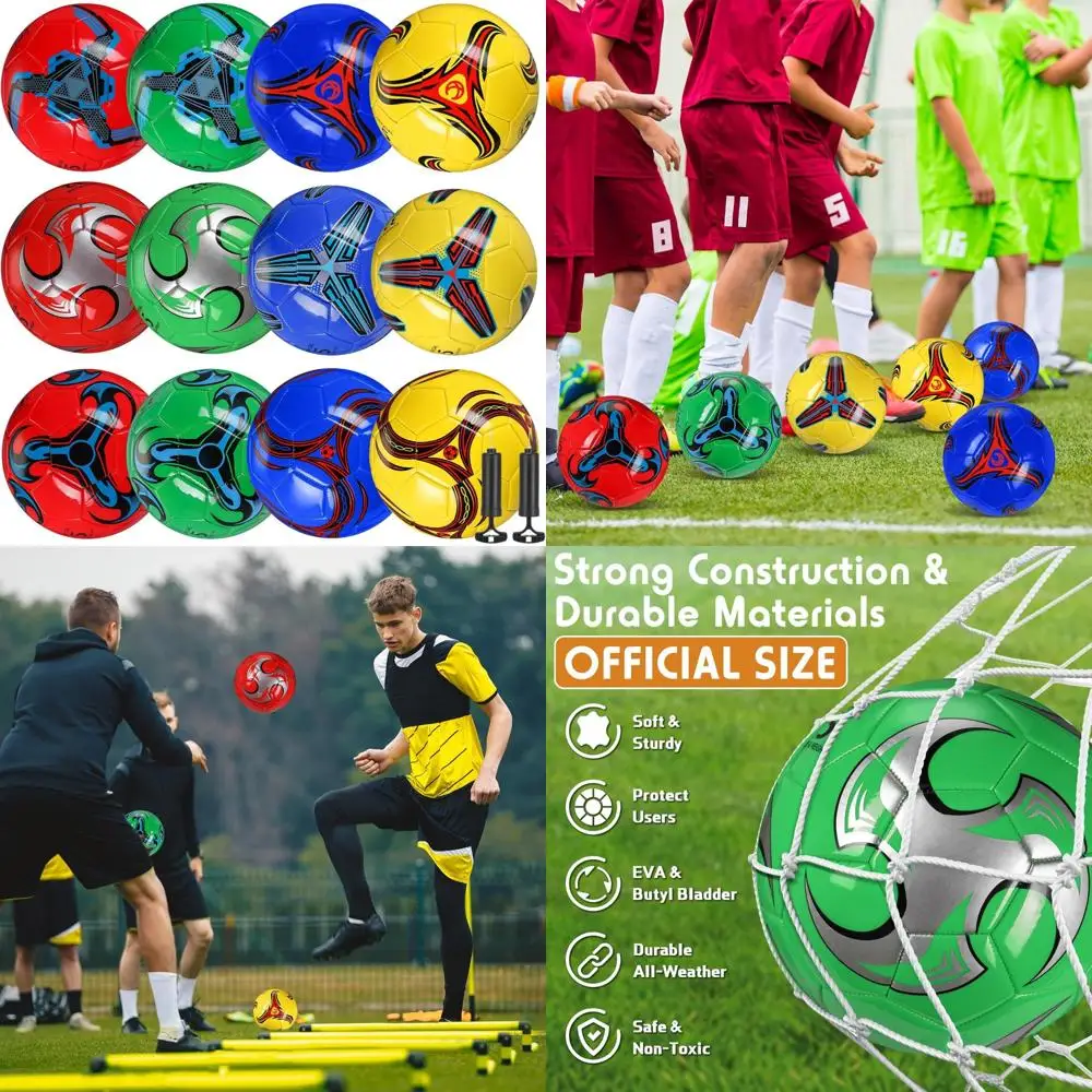 Paquete a granel de 12 pelotas de fútbol infladas para adolescentes y adultos con bomba, talla 5, adecuadas para entrenamiento en interiores y exteriores, ideales para