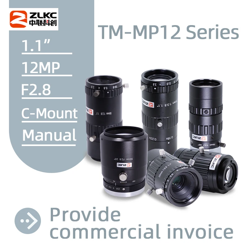 ZLKC Macro Lens 1.1 Inch 16mm 25mm 35mm 50mm 75mm 55mm 2/3 Inch 12Megapixels C Mount F2.8 FA Industrial Camera Lenses