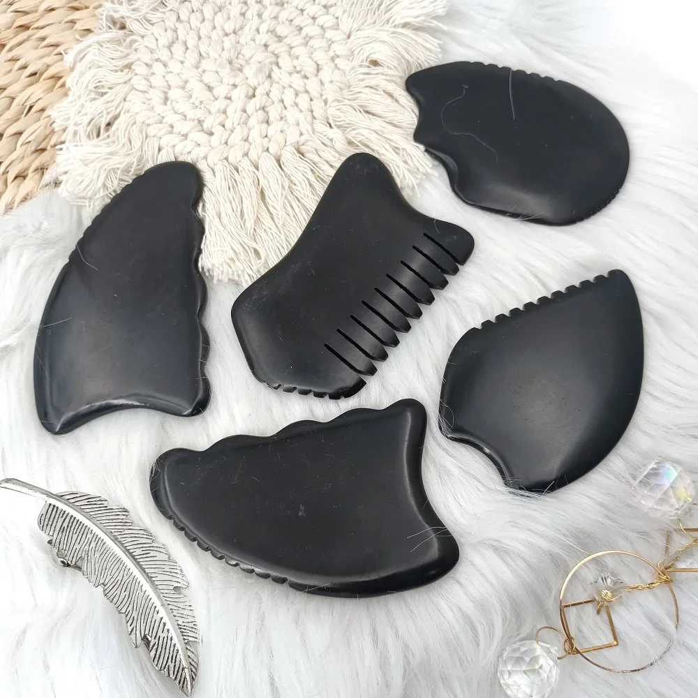 

SPA Acupuncture Scraping Body Foot Back Face Neck Massager Beauty Guasha Board Black Bian Stone Gua Sha Massage Tools