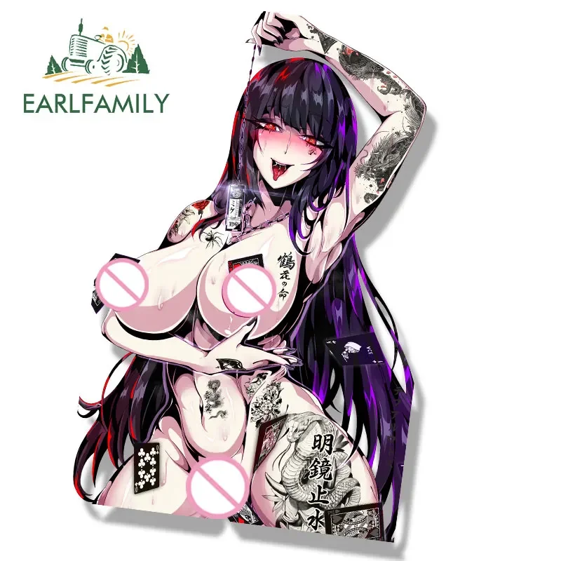 EARLFAMILY Ahegao Jabami Yumeko Fanart Car Sticker Cartoon Anime Sketch Waifu Decal JDM Gyaru Girl Peeker Stickers Car Wrap