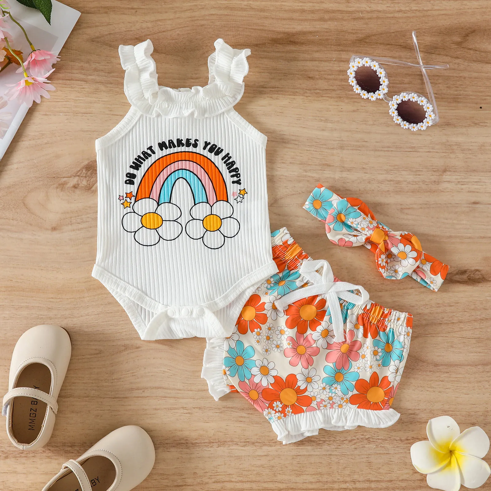 

Активная одежда для девочек, комбинезон в рубчик без рукавов для маленьких девочек, боди с цветочным принтом, шорты, наряды, детская одежда