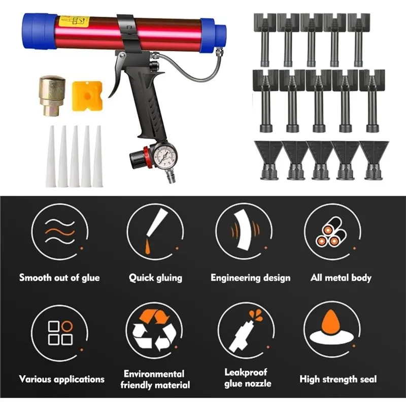 [NEWA08R】 For Glass For Glass Glue Gun Adjustable Pneumatic 310Ml Sealant Applicator Tool For Hard Glue And Sealant Applications