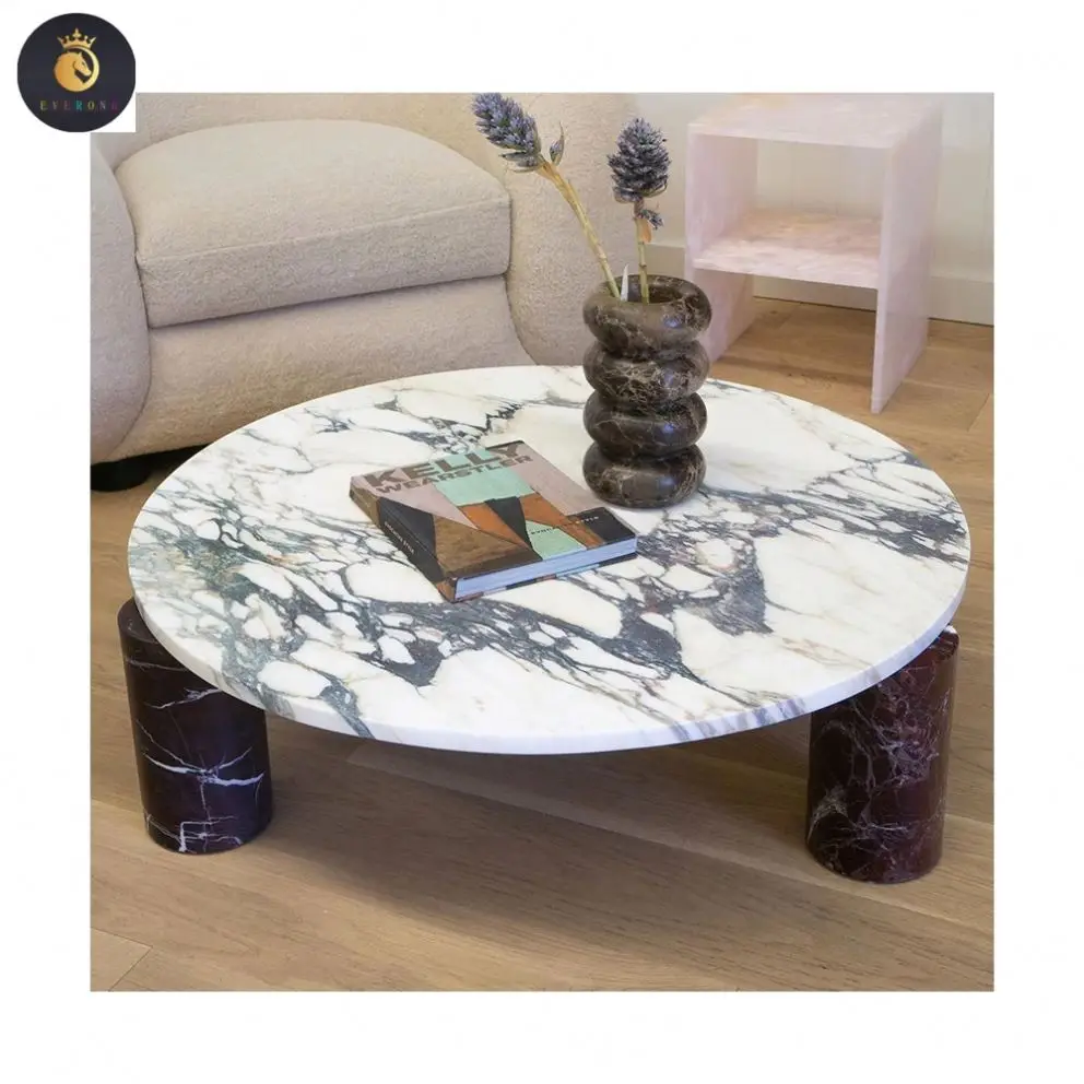 

2023 New Design Round Calacatta Viola Marble Tabletop Rosa Levanto Table Legs Coffee Table Living Room Marble Coffee Table