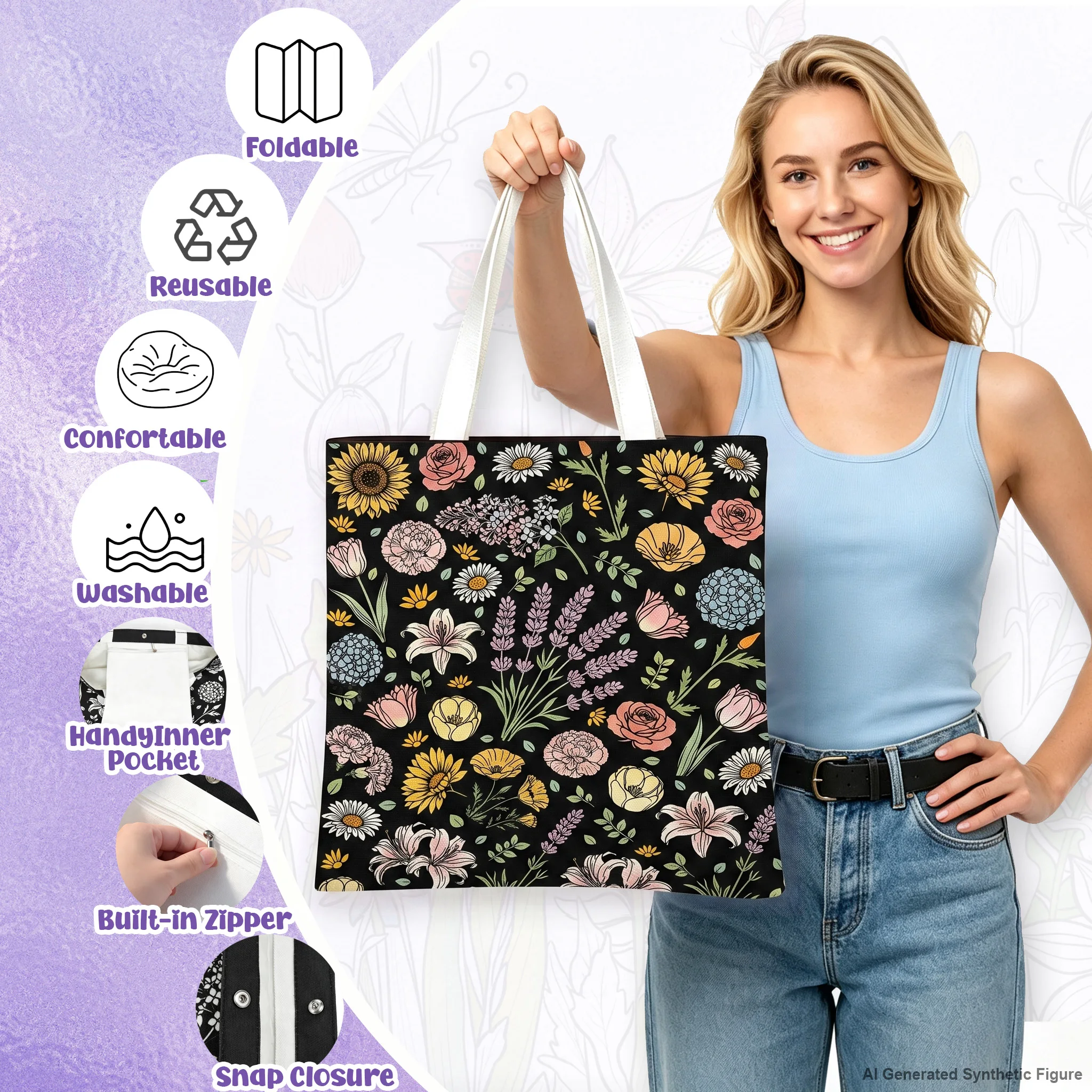 Royamoon Color Your Own Tote Bag for Adults Craft Kits with 24 Acrylic Markers, Colour Makeup Bag DIY Painting Art Kit for Women