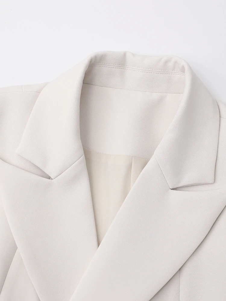 EAM-Blazer beige à ourlet irrégulier pour femme, veste élégante à revers, manches longues, mode marée, printemps, automne, nouveau, 2024, CPDB133