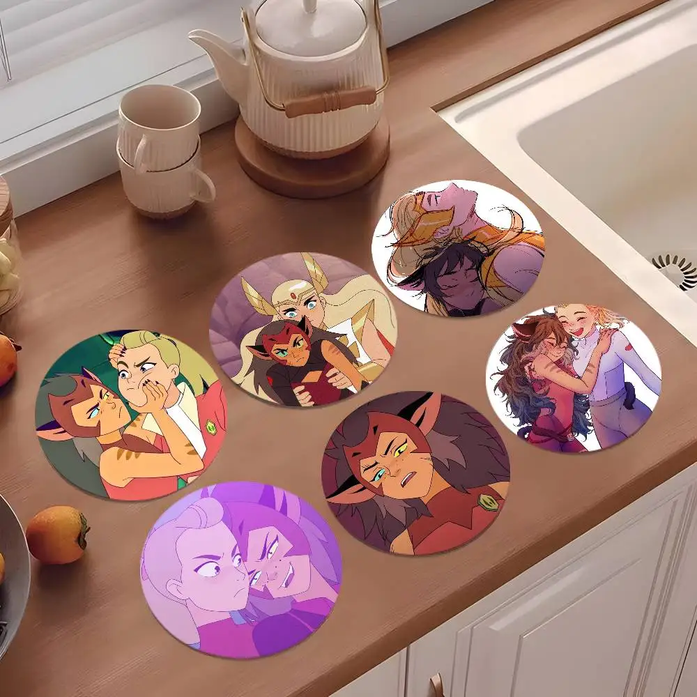 C-Catradora Shera Vintage Anime Porta-copos Redondos de Madeira com Design Fofo, Adequados para Bebidas, Chá, Café, Presente para Casa, Escolha para Feriados
