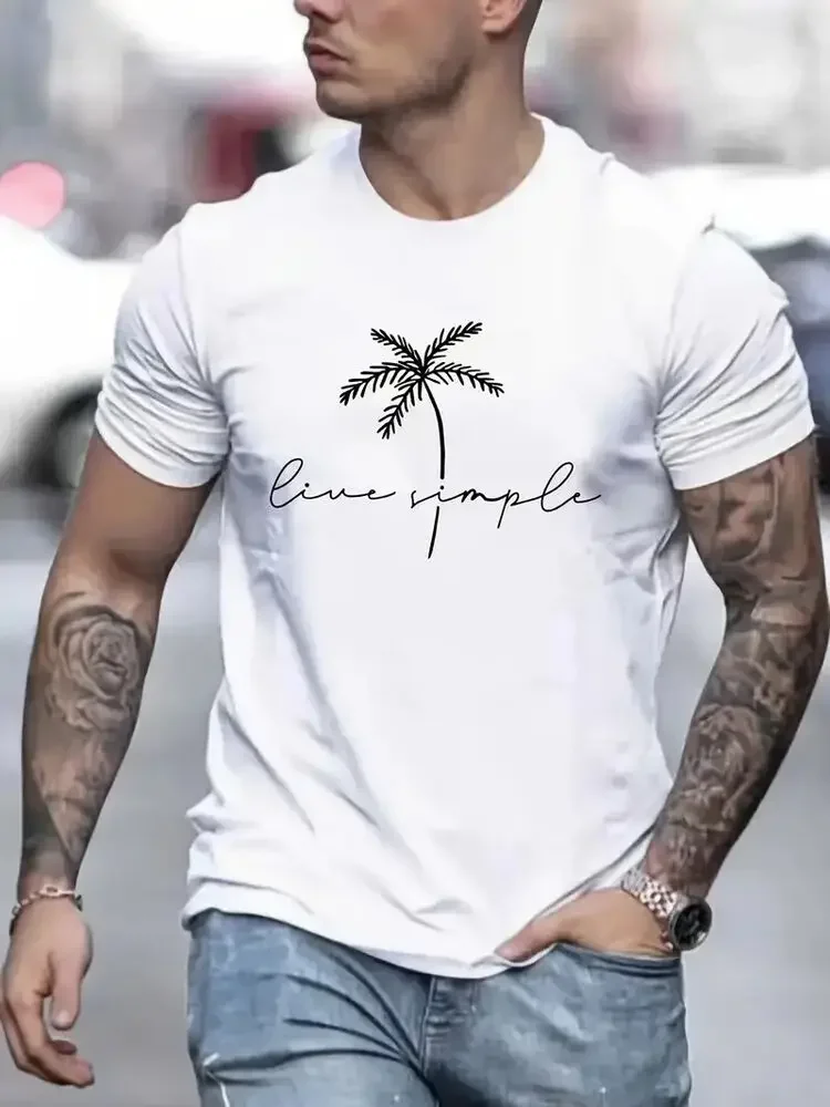 Palm Tree Printed Classic Round Neck Short Sleeve Summer Tops T-Shirt For Men ! Anime Graphic T-shirts for Clothing Women