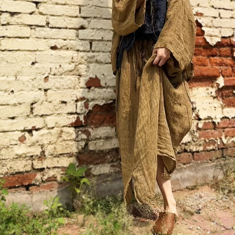 여성 라미 하이웨이스트 롱 맥시 스커트 가을 빈티지 스타일 루즈 맥시 스커트 캐주얼 한국식 A라인 스커트