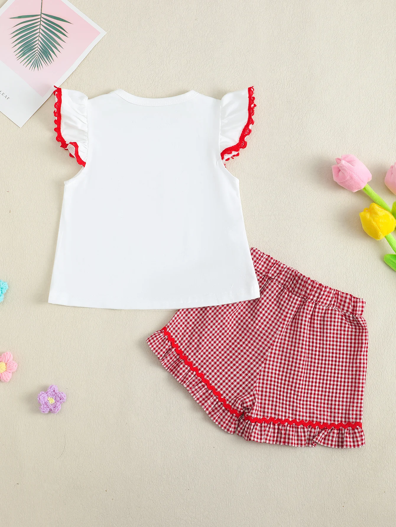 Baby Girl's Floral Embroidery Patchwork Top with Cap Sleeves and Shorts Set Round Neck Design Children's Clothing Outfit