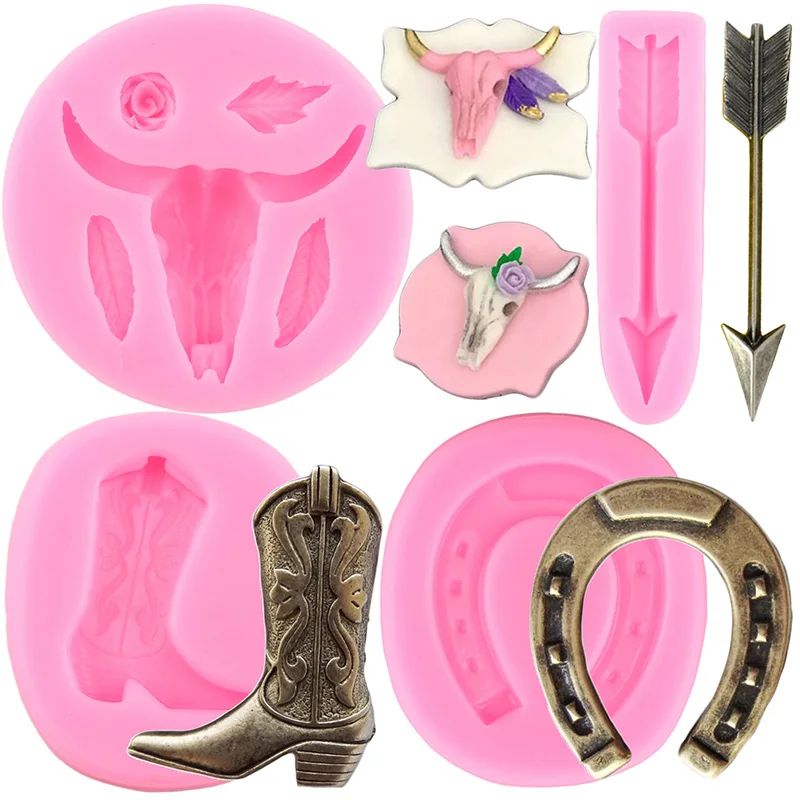 Bull Head Silicone Molds Horseshoes Horse Boots Fondant Mold Feather Arrow Cake Decorating Tool Chocolate Candy Clay Resin Mould