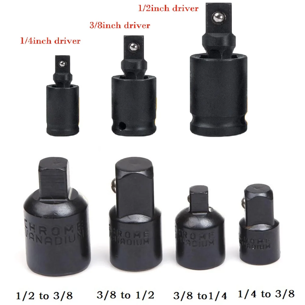 7PCS For Driver Wrench Joint Swivel Socket Adapter Reducer 3/8 1/4 1/2in Industrial Grade Chromium Molybdenum Steel