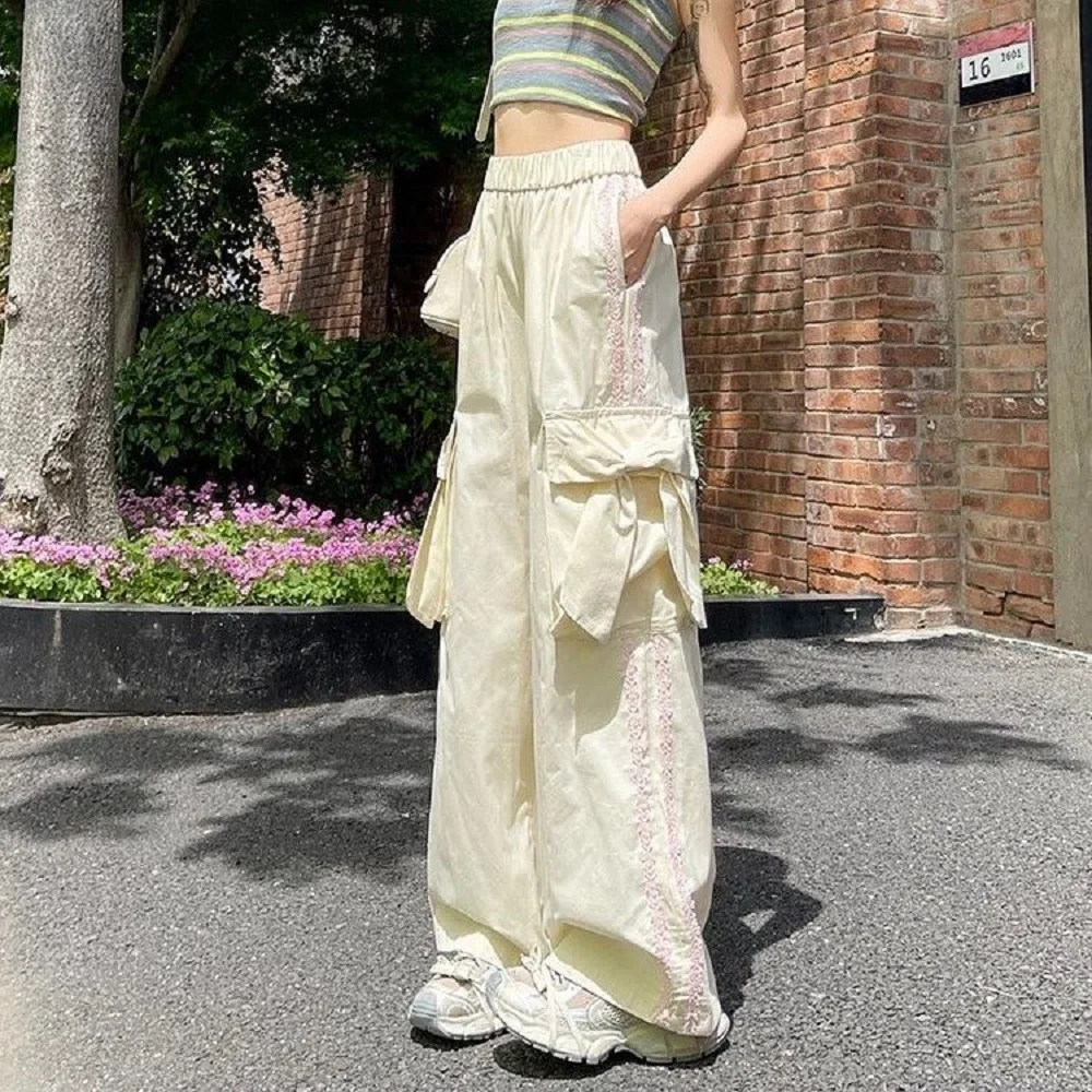 

American Dopamine Bow Casual Work Sweatpants Women Spring Summer New Loose Straight Floor Trousers