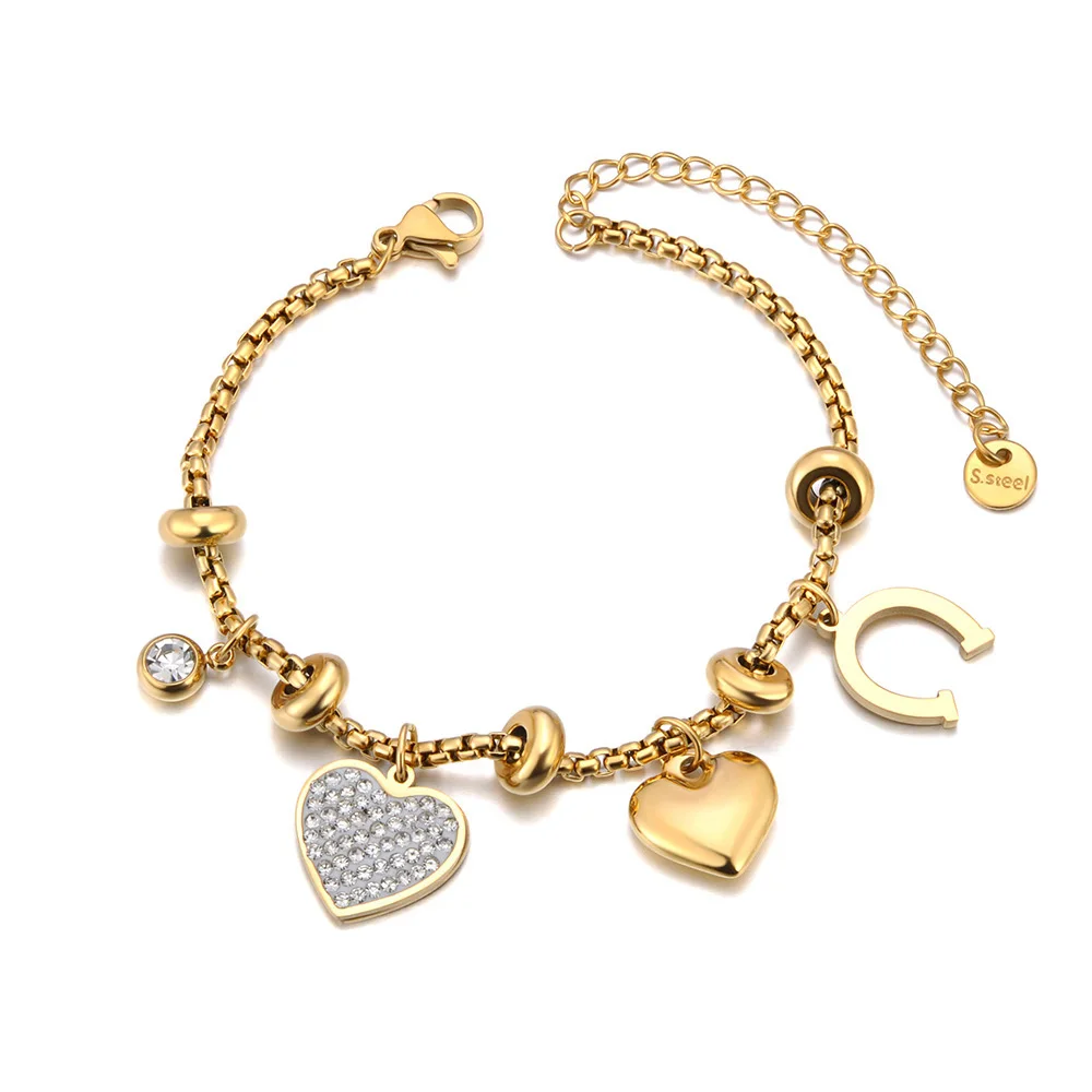 Lokaer Fashion Rhinestone Butterfly Heart Charm Bracelet Stainless Steel Cubic Zirconia Summer Holiday Jewelry for Women B25020