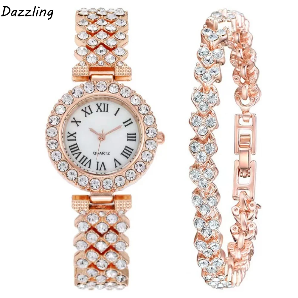 

Роскошные женские наручные часы: элегантный изысканный комплект с браслетом, инкрустированный бриллиантами и серебряными стразами, кварцевые часы, аксессуары