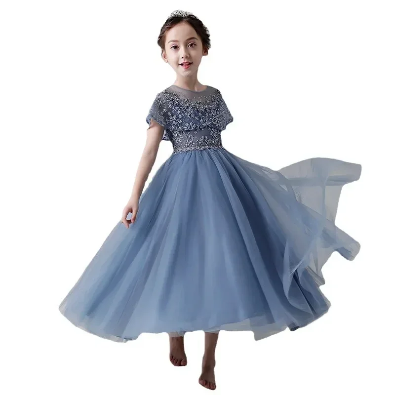 2024 primavera New Flower Girl Fluffy garze pianoforte alla moda per bambini Little Girl Walk Performance Dress