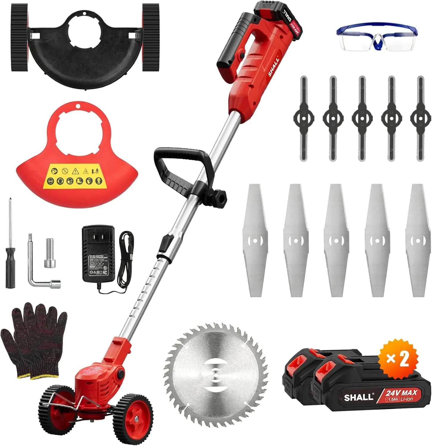 

24V Cordless 3-in-1 Electric Weed Eater String Trimmer Edger with Telescopic Handle, 2 Batteries & Blades for Garden