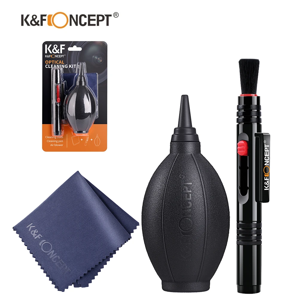 K & F CONCEPT Kit de nettoyage d'appareil photo 3 en 1 avec souffleur d'air et stylo de nettoyage d'objectif et chiffon de nettoyage pour filtres d'objectif d'appareil photo