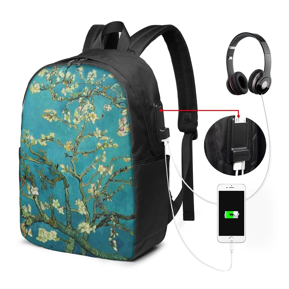 

Vincent Van Gogh Blossoming Almond Tree Backpack Travel Notebook Bag Computer College Student School Bag Laptop Shoulder Bags