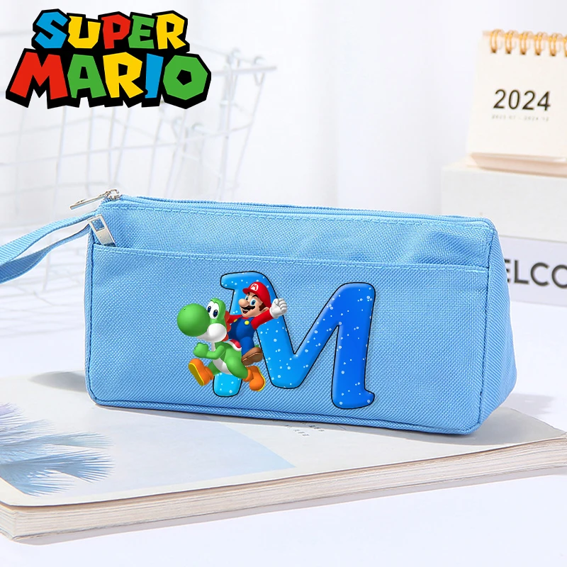 Piórnik Super Mario Bro dla Chłopców Dziewcząt Kreskówka Litera A-Z Drukowany Piórnik Uczniowski Organizer na Artykuły Papiernicze Szkolne