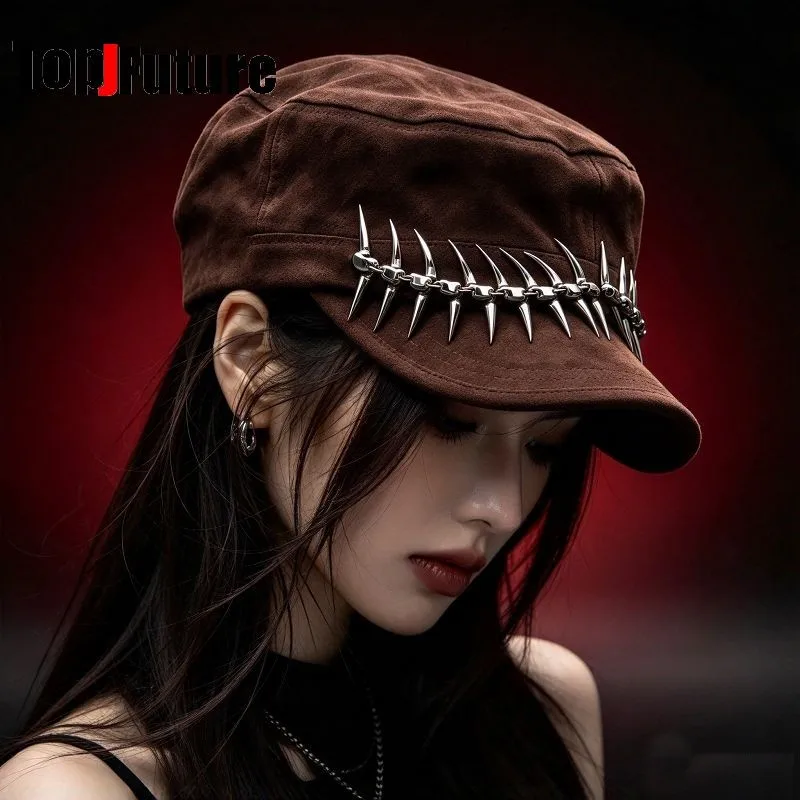 High End Texture Original Thorn Snake Bone Trendy Face Slimming Niche Design Flat Top Equestrian Hat M476 Streetwear
