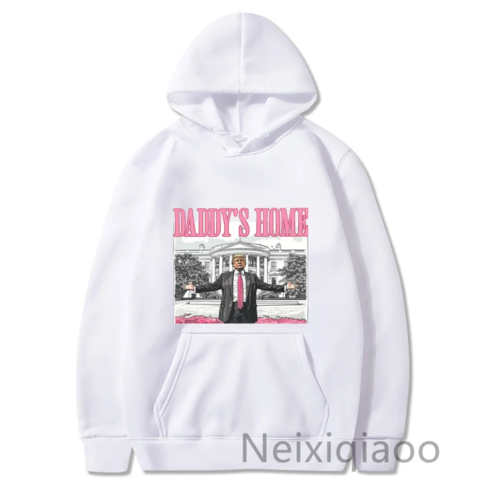 Women Hoodies Daddys Home White House Pink Trump 2024 Casual Sweatshirts Sporty Loose Long Sleeved Coats Ladies Autumn Winter