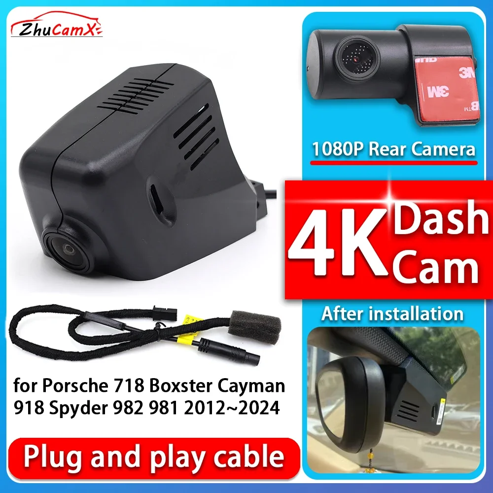 

ZhuCamX 4K 2160P Plug and Play DVR Dash Cam Видео ночного видения для Porsche 718 Boxster Cayman 918 Spyder 982 981 2012 ~ 2024