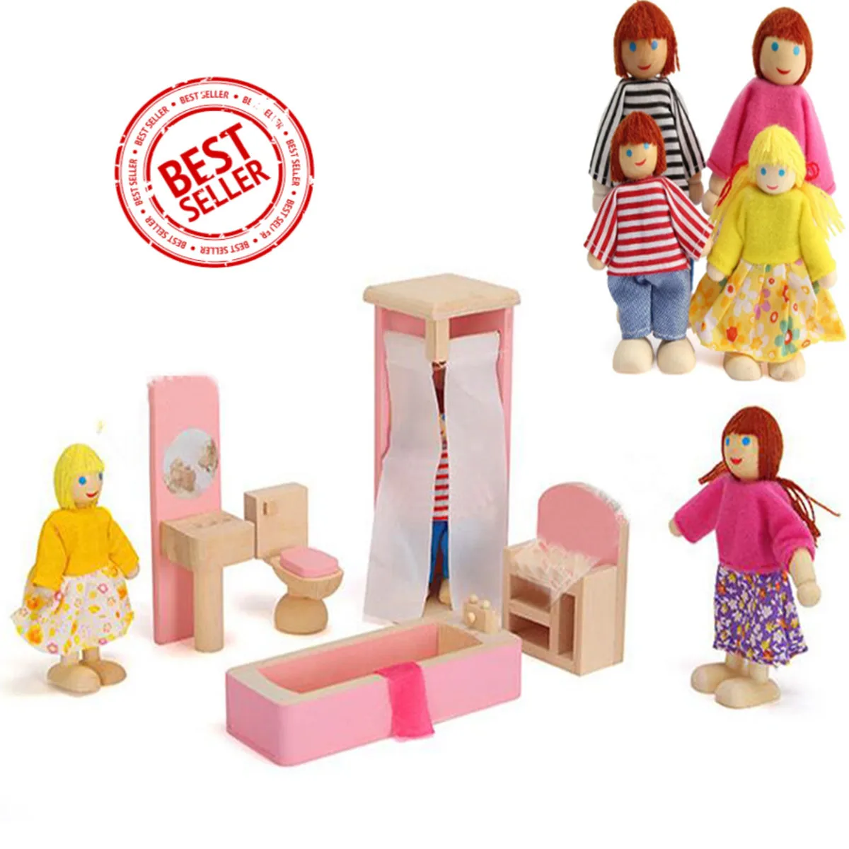 Juego de muebles en miniatura de madera, juego de rol para baño, diseño tradicional duradero, Mini casa hecha a mano, accesorio para dormitorio en miniatura