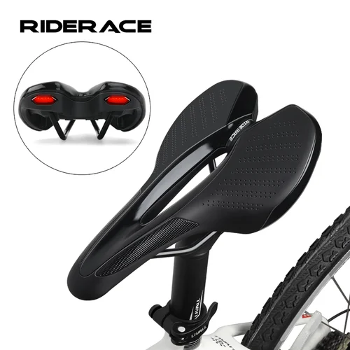Sillín de bicicleta con luz trasera, hueco, transpirable, cuero PU, cómodo, a prueba de golpes, lámpara de advertencia para asiento de bicicleta, accesorios para ciclismo