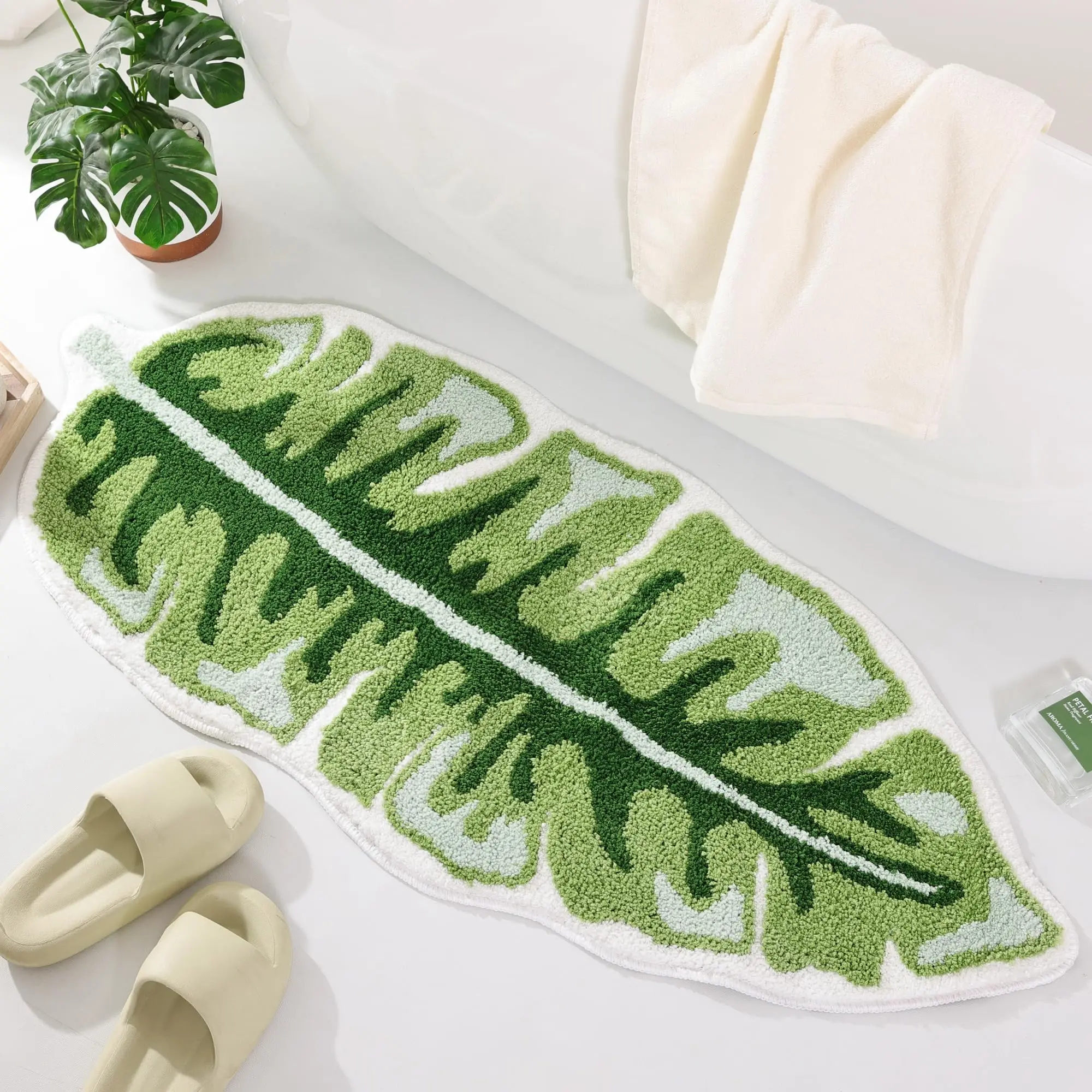 VIKAMA グリーンリーフパターンフロアマット 愛らしい植 - Kitchen Appliances Green のレビューと価格