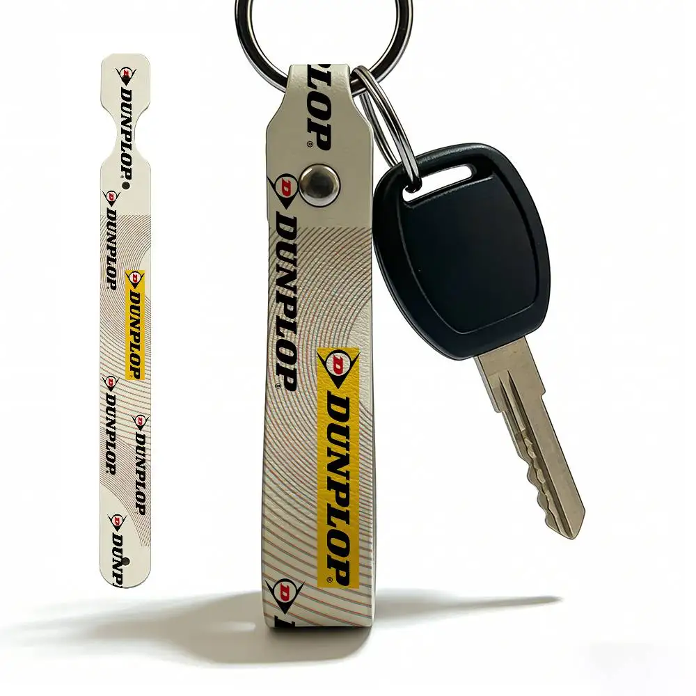 For Dunlop PU Leather Motorcycle Keychain Universal Motorbike Key Ring Holder For Riders Men Gift