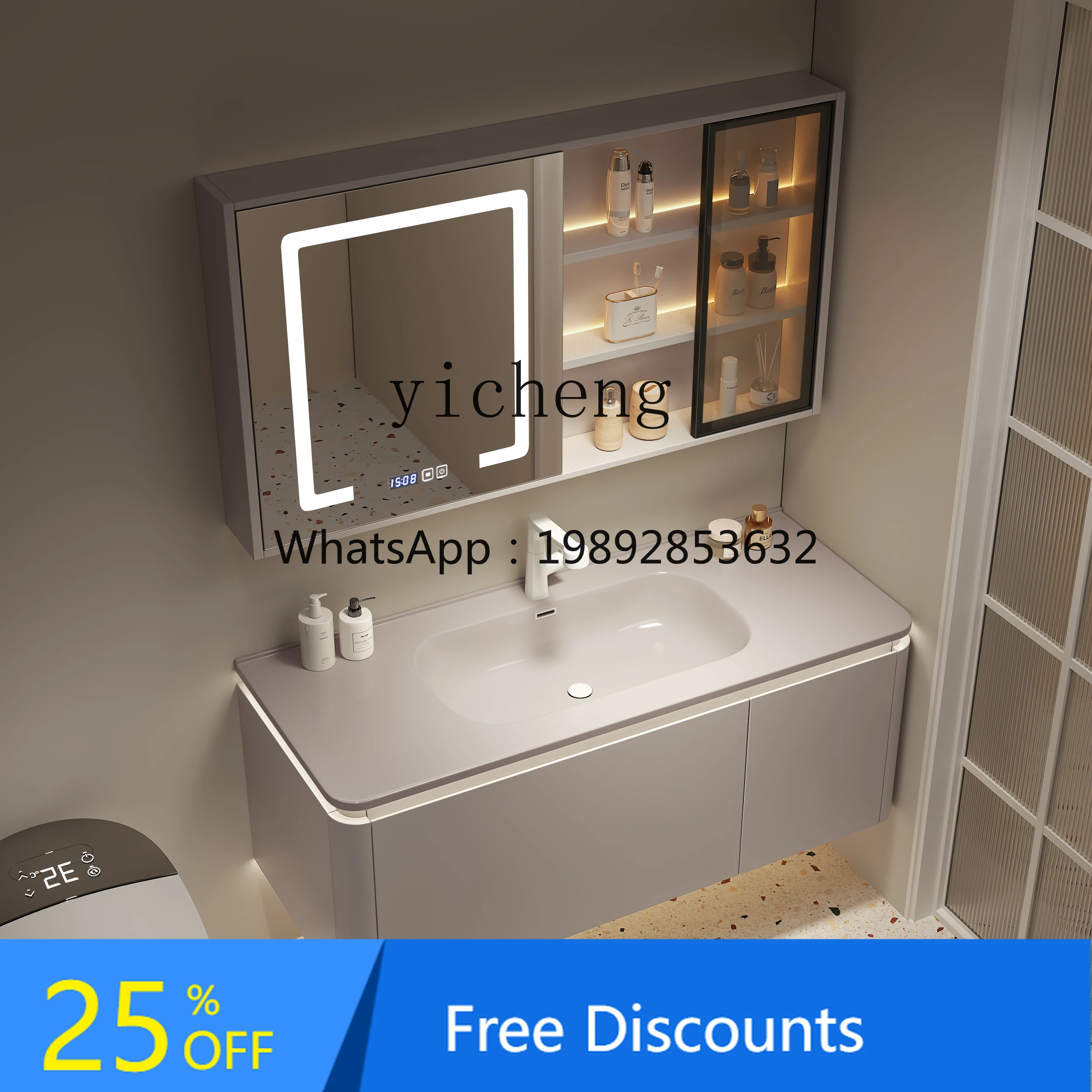 

LYY Oak Paint Bathroom Cabinet Colorful Ceramic Whole Washbin Wash Basin Smart Mirror Cabinet