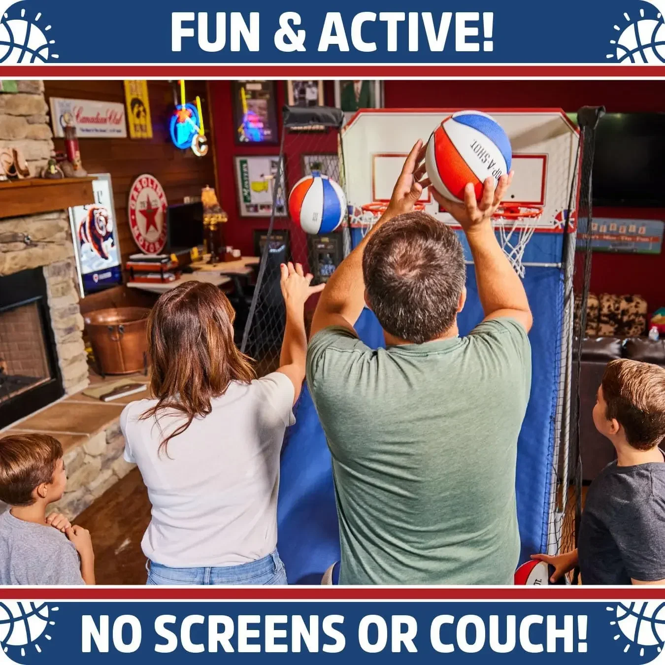 Home Dual Shot Arcade Basketball Game for Home Sensor Scoring Hoop, 16 Game Modes, 7 Balls Foldable for Easy Storage