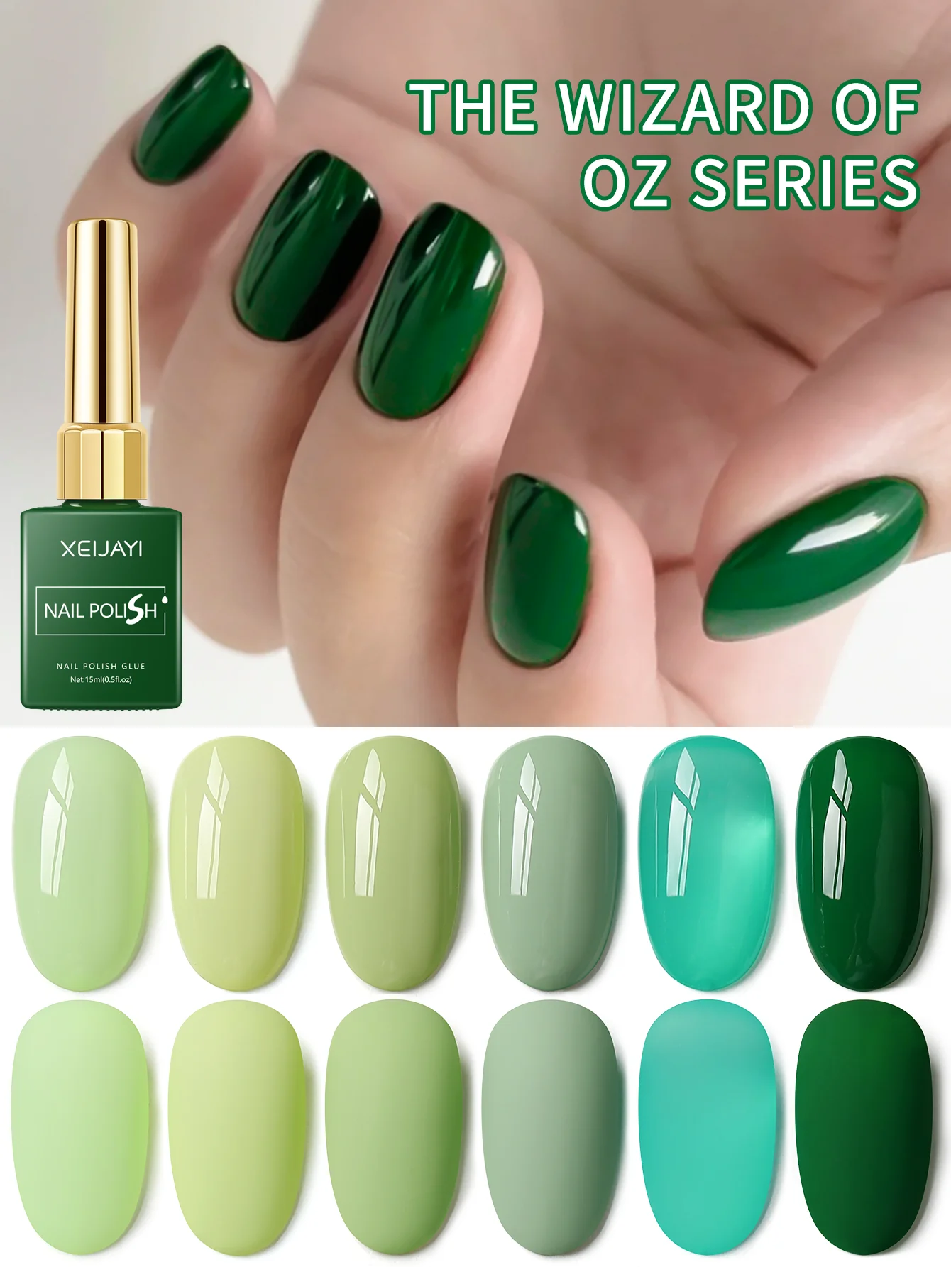 XEIJAYI 6pcs 15ml Gel Nail Polish Set Green Semi Permanent UV Gel Polish Kits All For Manicure Kit Soak Off UV LED Vernis