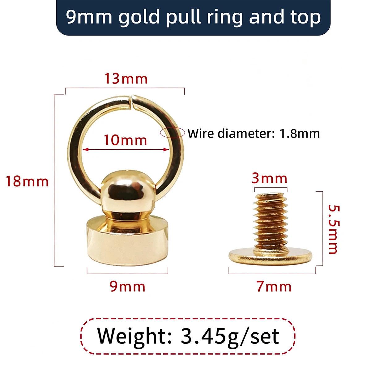 2Pcs Swivel Ball Rivet Stud Button Metal O‑Ring Bag Hanger Screw Back Hardware for Handbag Purse DIY Leather Craft Accessories