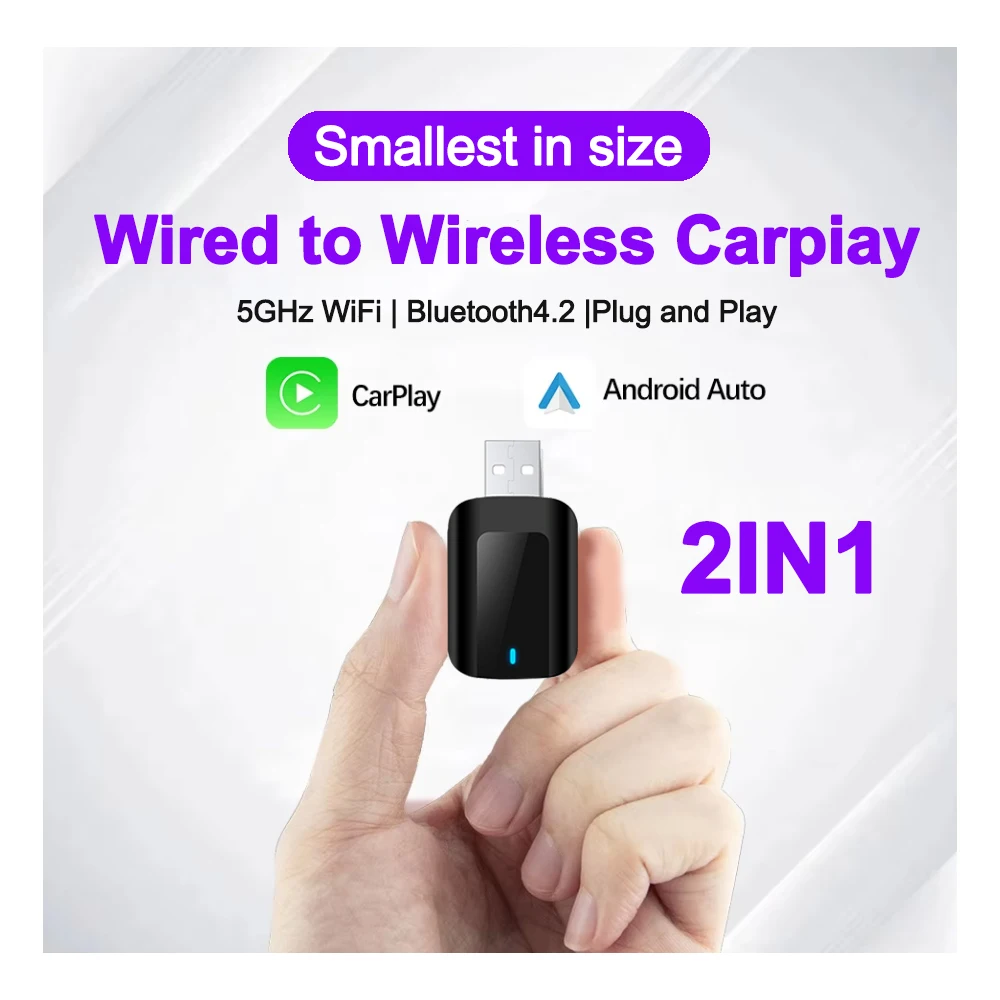 NEW 2IN1 Wireless CarPlay Android Auto Wireless Adapter Smart Mini Box Plug And Play WiFi Fast Connect Universal For VW Nissan