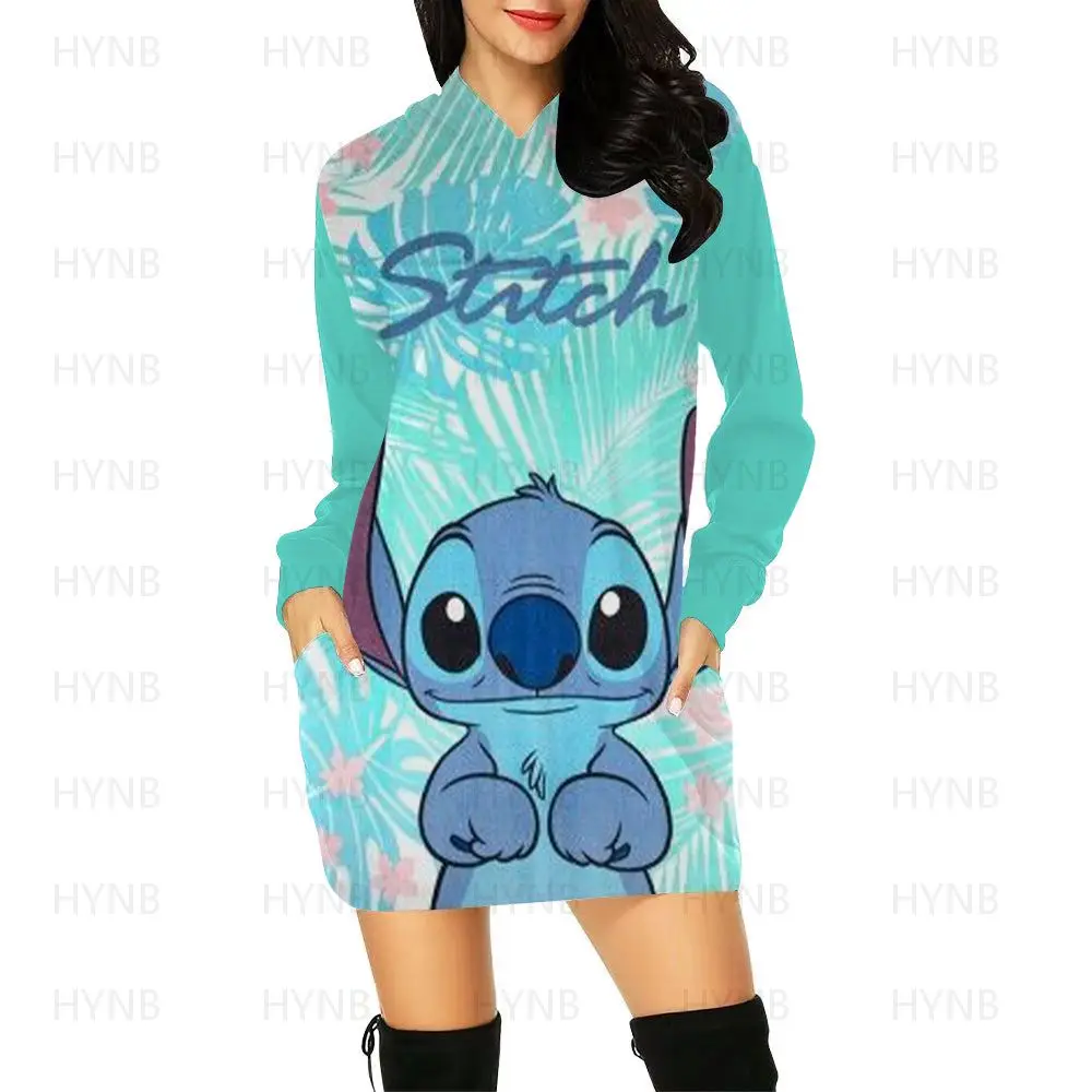 Dresses for Women 2022 Long Sleeves Y2k Mini Dress Sweater Dress Luxury Party Disney Stitch Kawaii Fashion Woman Clothes Hoodie