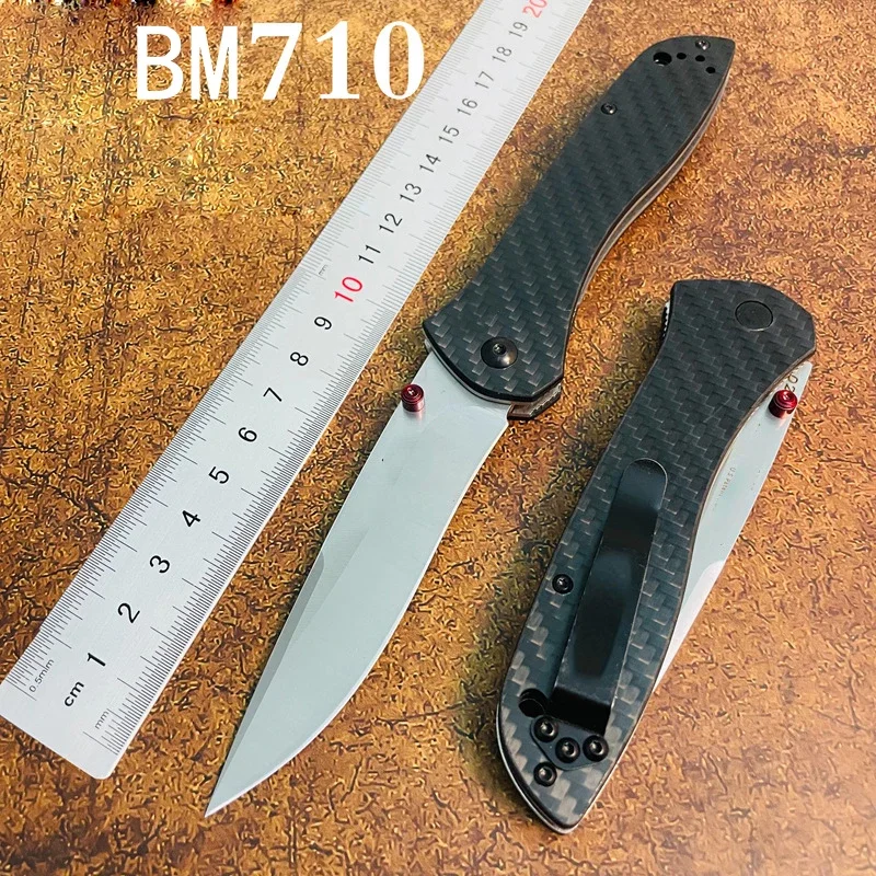 Складной карманный нож BM 710 с сатинированным лезвием из стали D2 и рукоятью из G10/углеродного волокна, инструмент для охоты, EDC, выживания