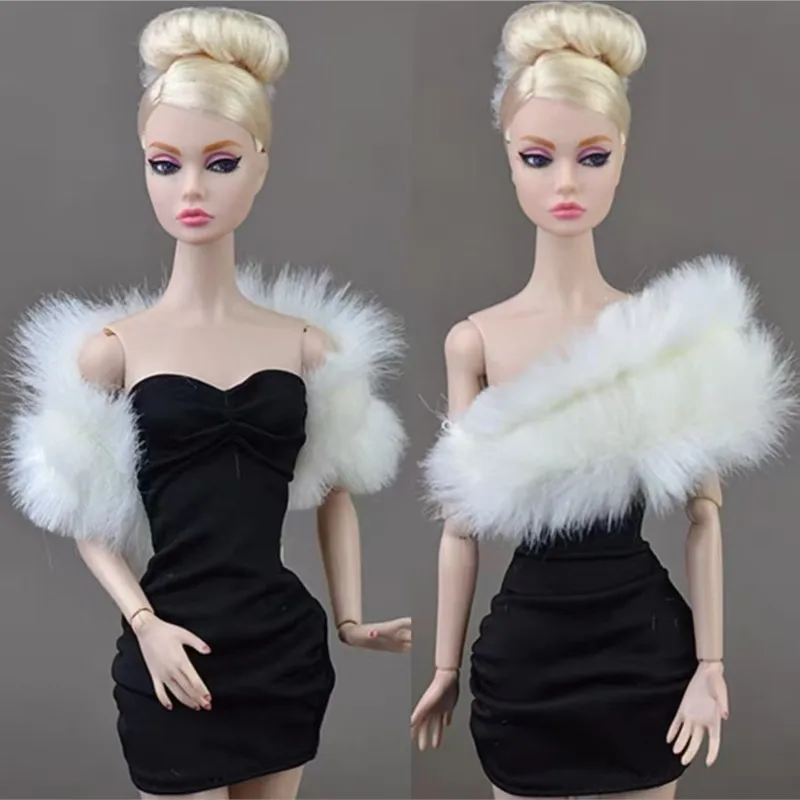 30cm Fashion Dress Up Doll Shawl Unique Design Imitation Feather/fur Shawl White Purple Plush Shawl For 1/6 FR Doll Accessories