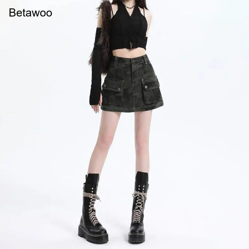 Women Camo Cargo Skort High Waist with Pockets Bodycon Casual Streetwear Utility Mini Skirt
