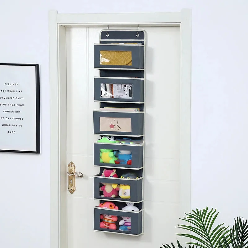 Plain Color Home Wall-mounted Storage Bag Non-woven Dormitory Bedside Storage Bag Transparent Visible Window Sort Storage Bag