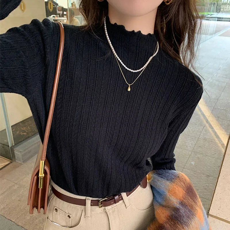 Sueter Feminino Bianco Collo a lupetto Maglione lavorato a maglia Donna Pullover Nuovo maglione lavorato a maglia a maniche lunghe Pullover Donna Top Maglieria Q2177