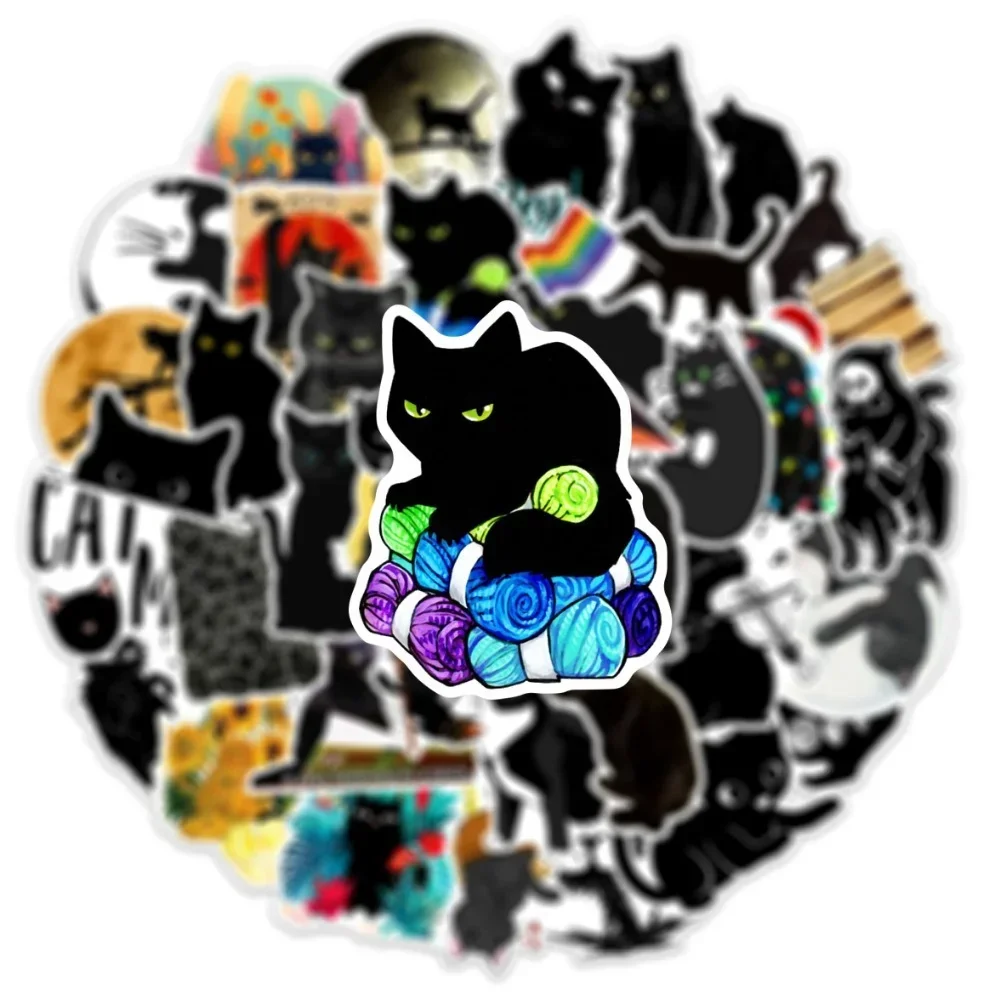 50 STKS Cartoon Zwarte Kat Motorhelm Stickers Mode Waterdichte Achterbagage Stickers Motorcycle Body Scratch Stickers