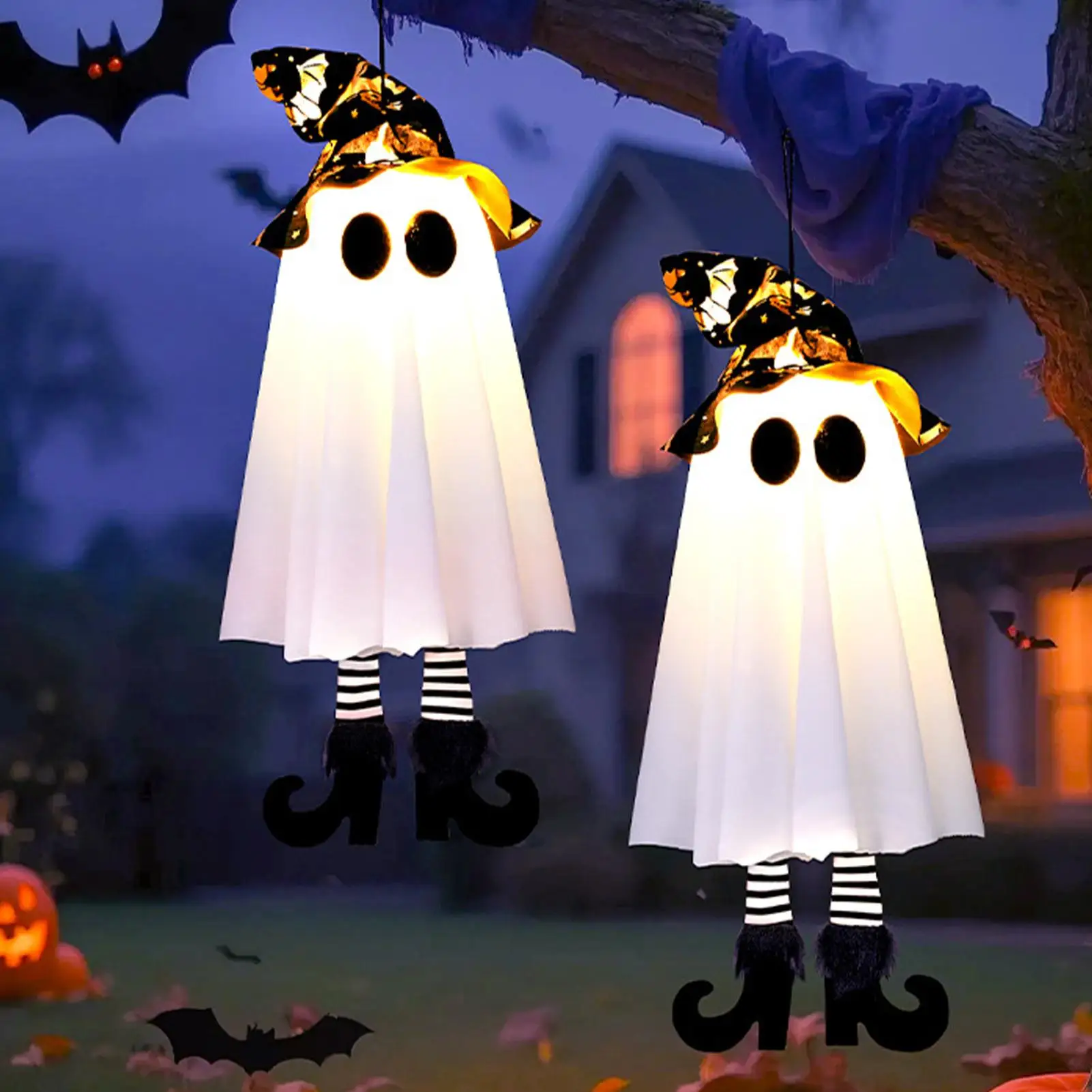 تضيء أشباح قابلة للتعليق للهالوين شبح قلادة زينة مصباح في الهواء الطلق مضاءة الحلي لحديقة الحديقة الشرفات الفناء