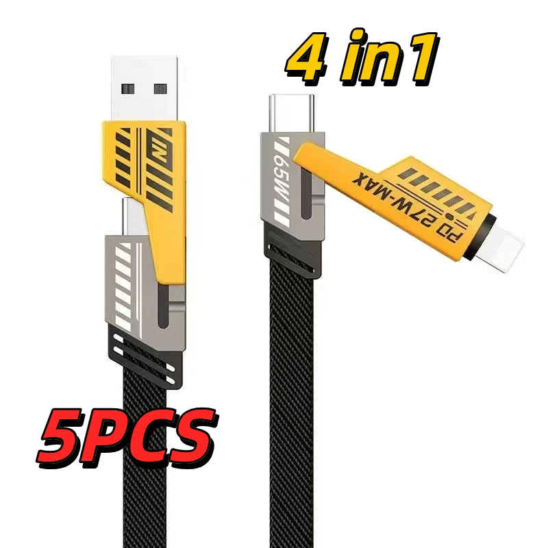 1/5PCS 4 in 1 Mecha Fast Charging Data Cable Cord PD 27W For iPhone 15 Samsung Xiaomi 65W USB Type C Multi Port Charge Wire Line