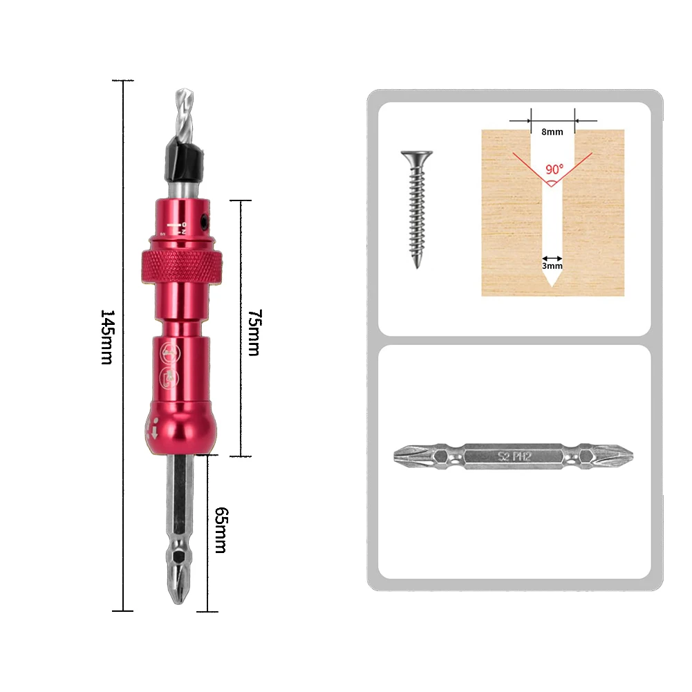 Ingenious Design 5 Piece Aluminum Alloy Countersink Drills With Convenient Adjustment Options for Professional Results