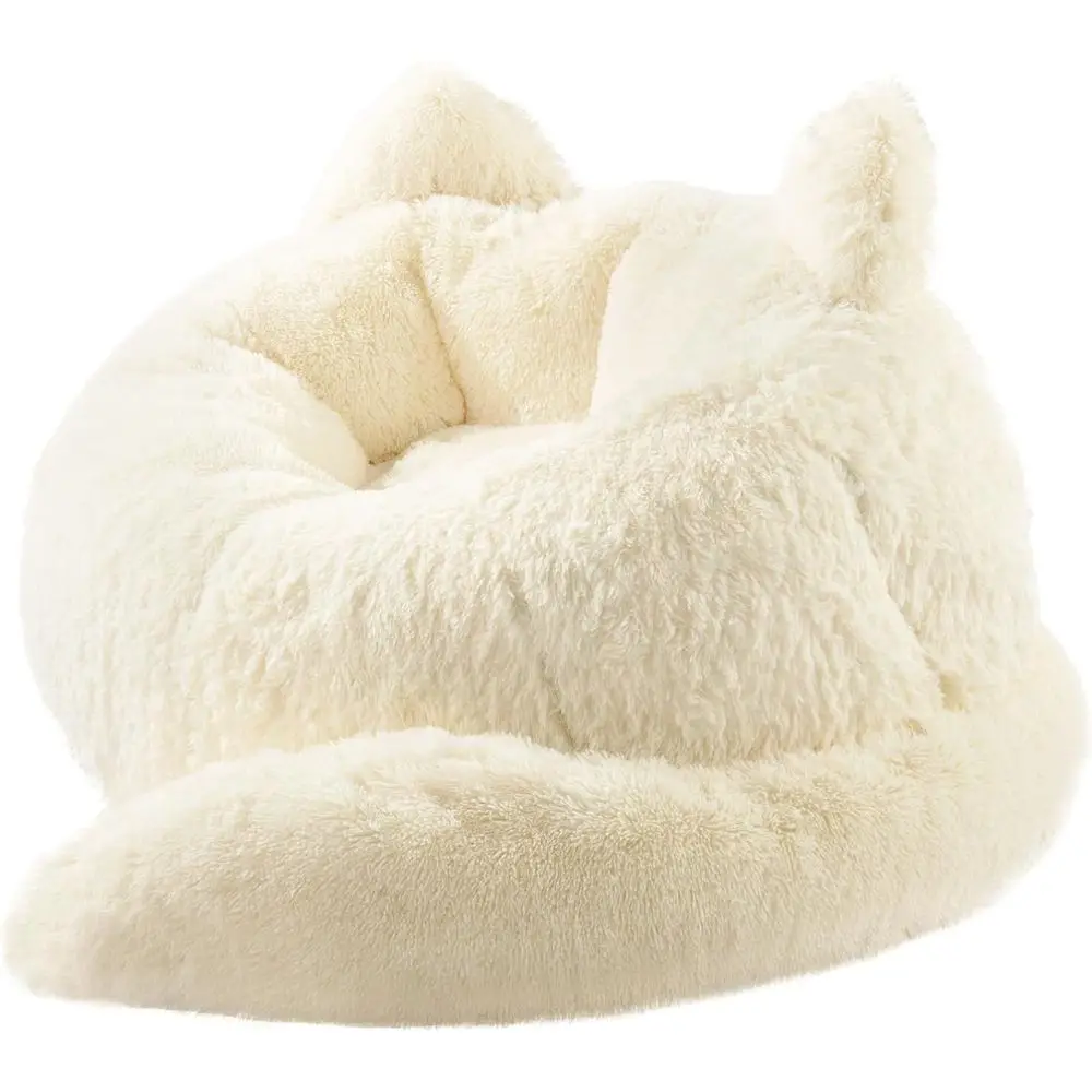 Giant Plush Faux Fur Bean Bag Chair - Cozy Cat-Shaped Floor Sofa for Adults & Teens, Ideal for Gaming, Reading in Living Rooms,
