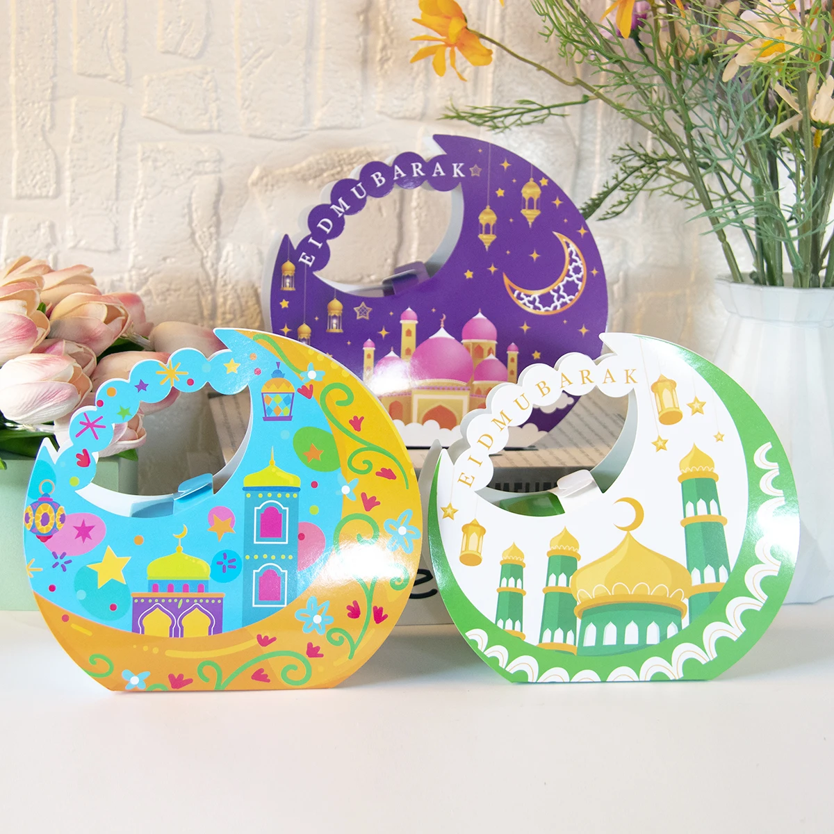 4Pcs Eid Mubarak Moon Portable Packaging Boxes Muslim Islamic Festival Party Decorations Gifts Boxes Ramadan Kareem Supplies